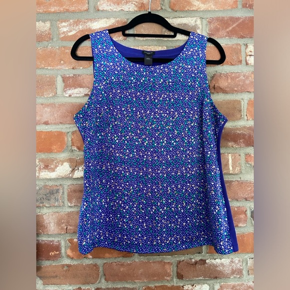 Ann Taylor Tops - Ann Taylor Sleeveless Blouse Tank Large Blue Polka Dots Colorful
